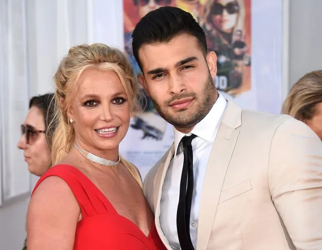 Britney Spears and Sam Asghari appear at the Los Angeles premiere "Once upon a time in Hollywood" on July 22, 2019.
